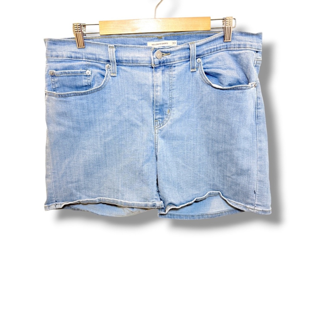 Levi's Mid Length Shorts Womens 33 Light Wash Blue Stretch Denim Jean Shorts